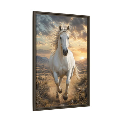 Side Mockup 11. Animals White Horse White Horse Sunset shown as stretched canvas wall art