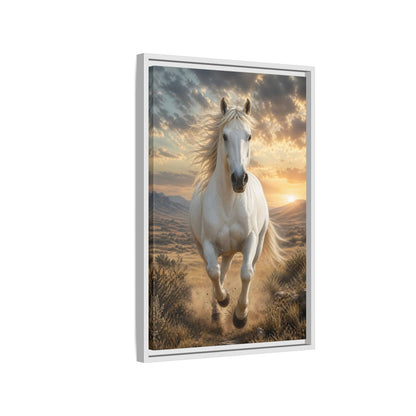 Side Mockup 1. Animals White Horse White Horse Sunset shown as stretched canvas wall art