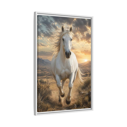 Side Mockup 10. Animals White Horse White Horse Sunset shown as stretched canvas wall art