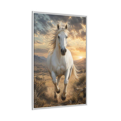 Side Mockup 7. Animals White Horse White Horse Sunset shown as stretched canvas wall art