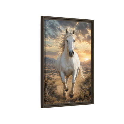 Side Mockup 2. Animals White Horse White Horse Sunset shown as stretched canvas wall art