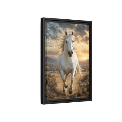 Side Mockup 6. Animals White Horse White Horse Sunset shown as stretched canvas wall art