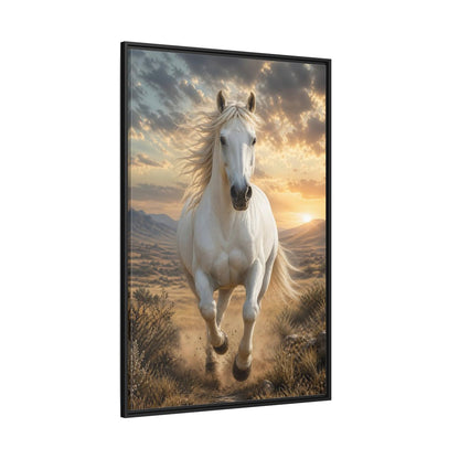 Side Mockup 12. Animals White Horse White Horse Sunset shown as stretched canvas wall art