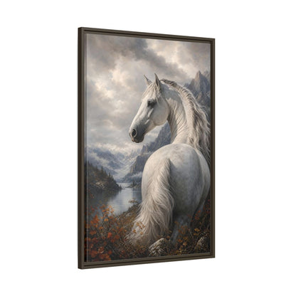 Animals White Horse Landscape Framed Canvas Wall Art - Living Room Decor, Above Console Table shown as canvas wall art