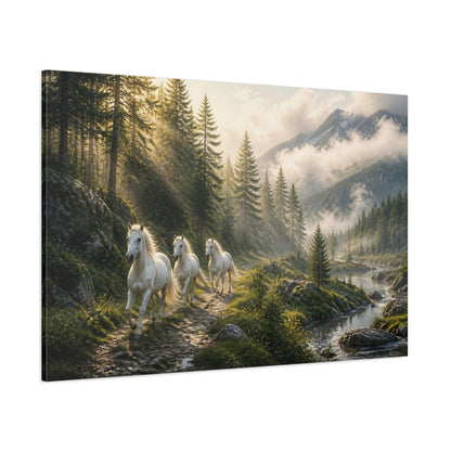 Side Mockup 1. Animals White Horses White Horses Nature shown as stretched canvas wall art