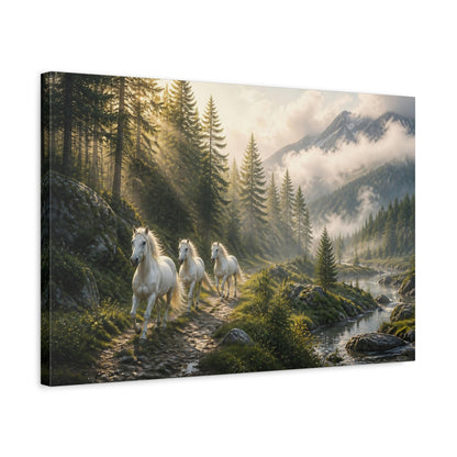 Side Mockup 3. Animals White Horses White Horses Nature shown as stretched canvas wall art