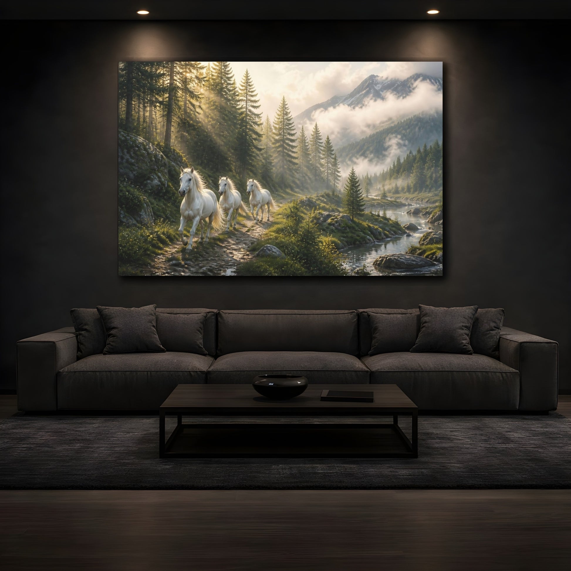 Mockup 3. Animals White Horses White Horses Nature shown as stretched canvas wall art