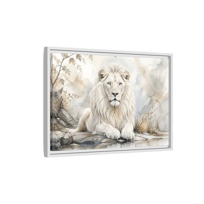 Side Mockup 1. Animals White Lion White Lion Art shown as stretched canvas wall art