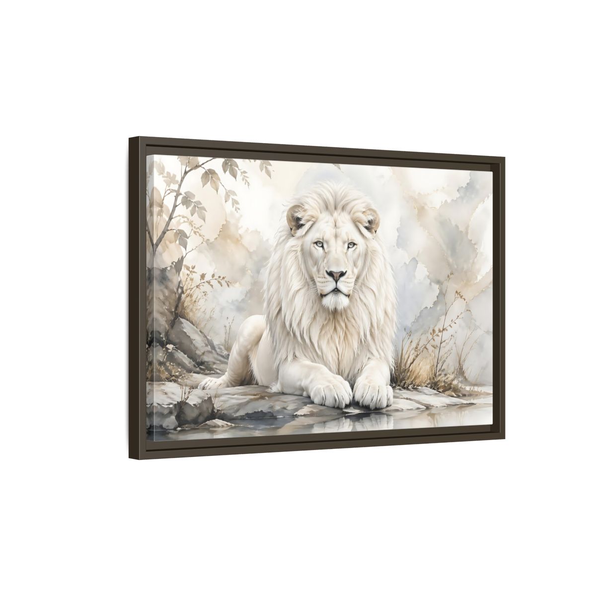 Side Mockup 2. Animals White Lion White Lion Art shown as stretched canvas wall art