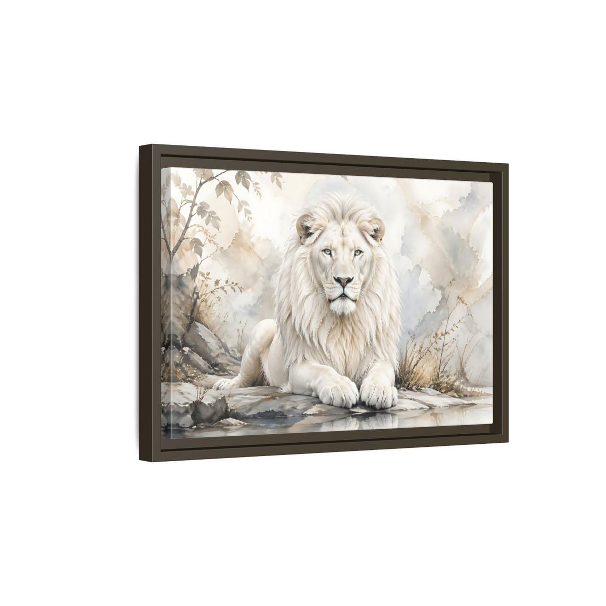 Side Mockup 5. Animals White Lion White Lion Art shown as stretched canvas wall art