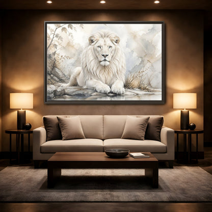 Mockup 2. Animals White Lion White Lion Art shown as stretched canvas wall art
