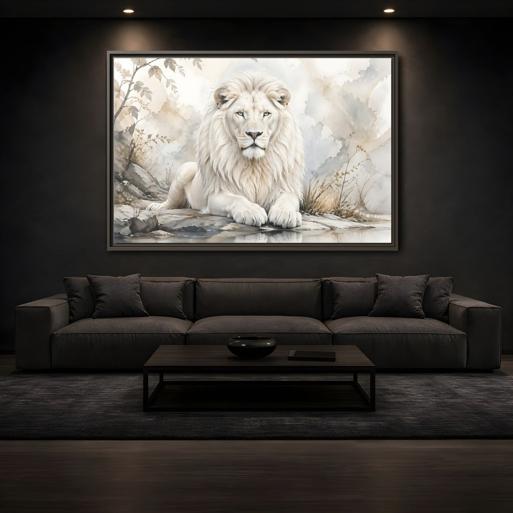 Mockup 3. Animals White Lion White Lion Art shown as stretched canvas wall art