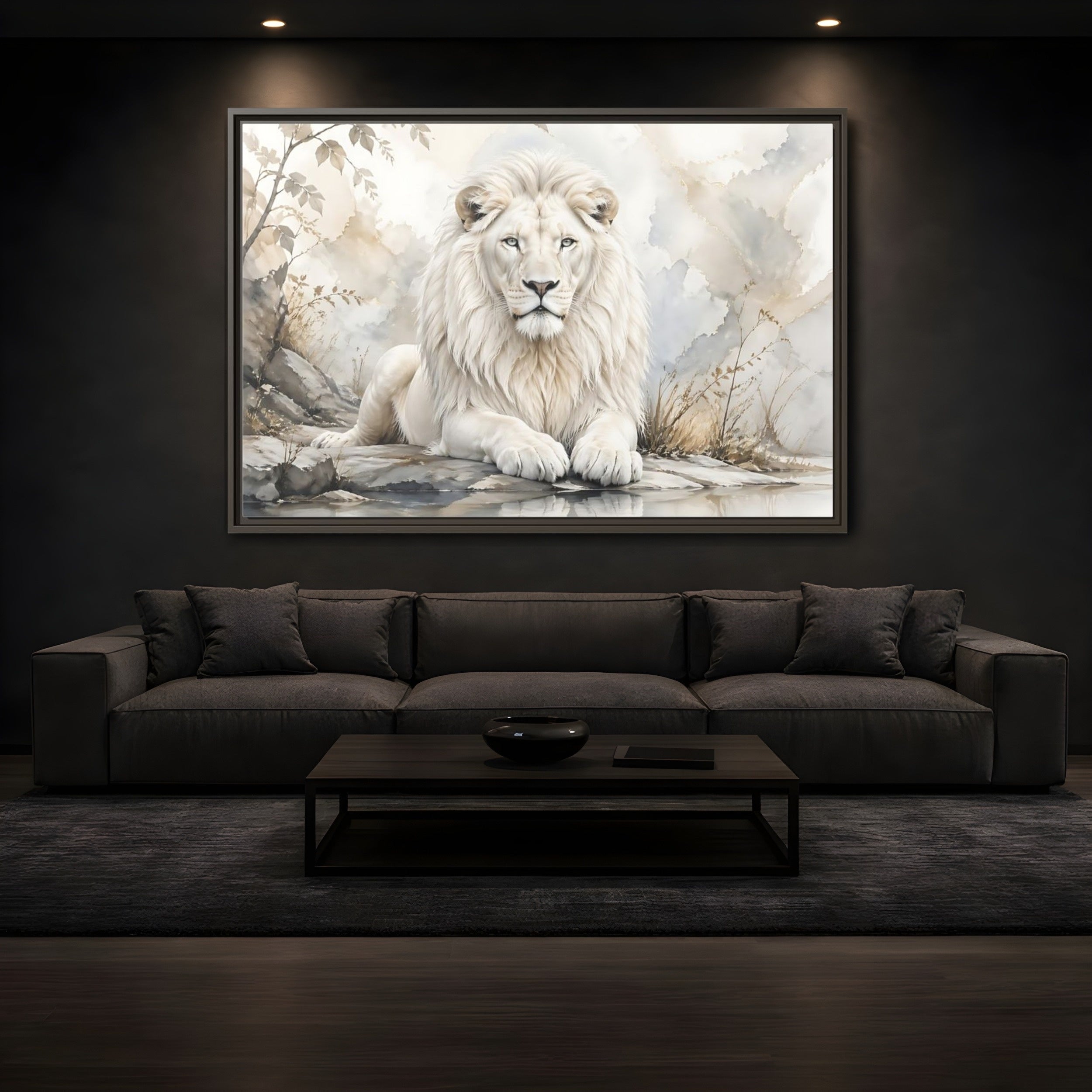 Mockup 3. Animals White Lion White Lion Art shown as stretched canvas wall art