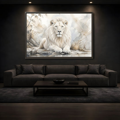 Mockup 3. Animals White Lion White Lion Art shown as stretched canvas wall art