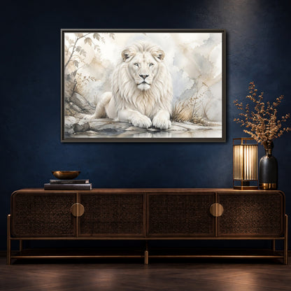 Mockup 4. Animals White Lion White Lion Art shown as stretched canvas wall art