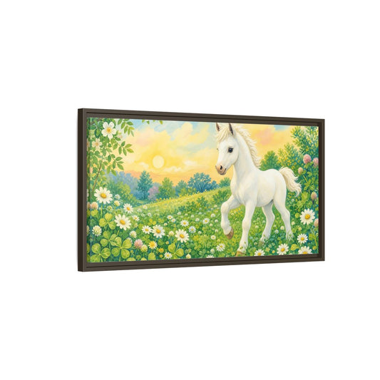 Main Mockup. Animals White Pony White Pony shown as stretched canvas wall art