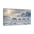 Side Mockup 3. Animals White Wolves White Wolves Snow shown as stretched canvas wall art