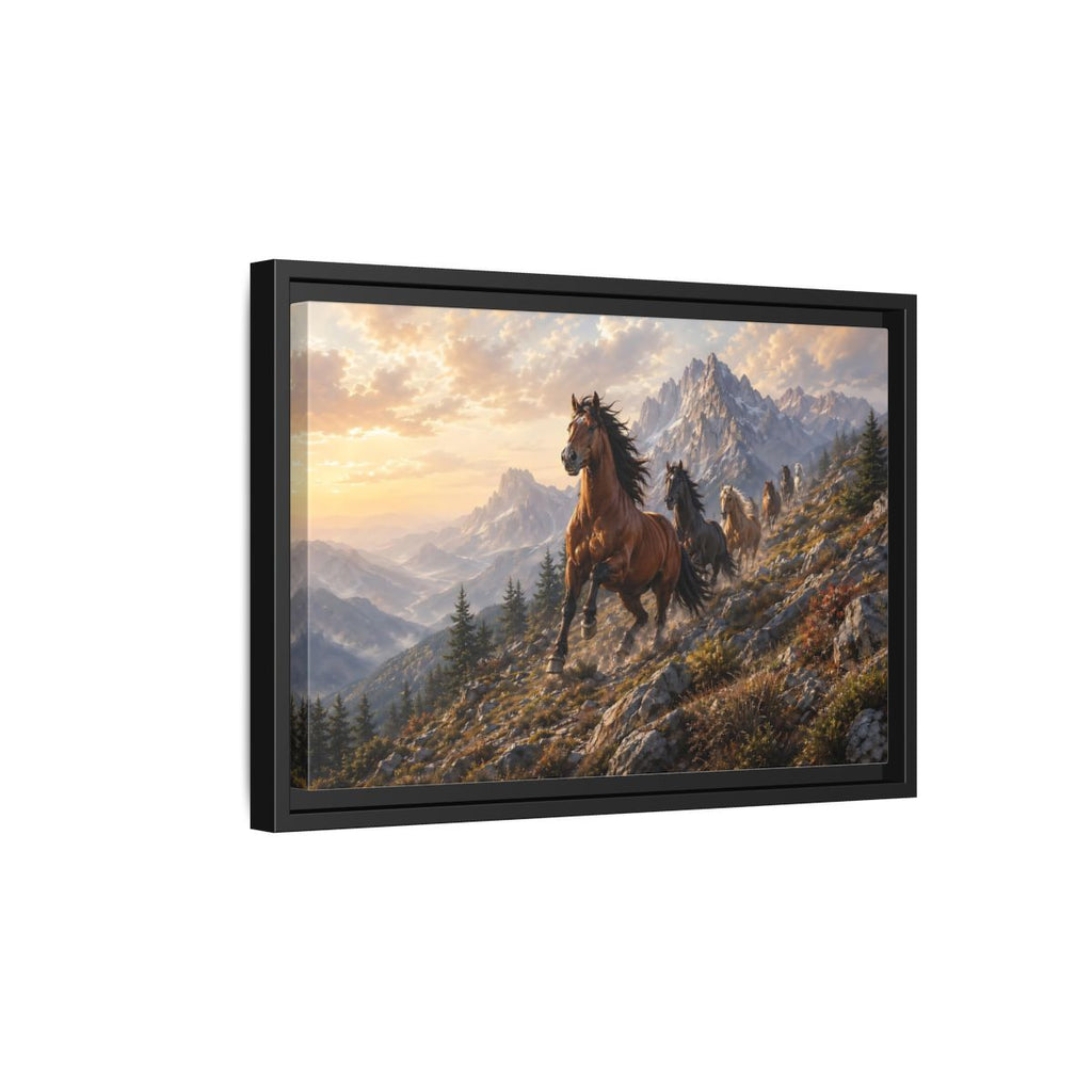 Side Mockup 6. Animals Wild Horses Horses Mountain Sunset shown as stretched canvas wall art