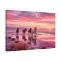 Side Mockup 4. Animals Wild Horses Pink Sunset Horses shown as stretched canvas wall art