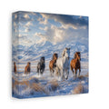 Side Mockup 2. Animals Wild Horses Winter Wild Horses shown as stretched canvas wall art