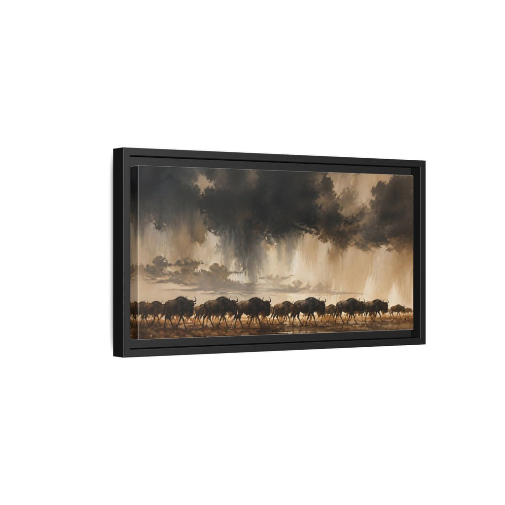 Side Mockup 8. Animals Wildebeest Brown And Dark shown as stretched canvas wall art