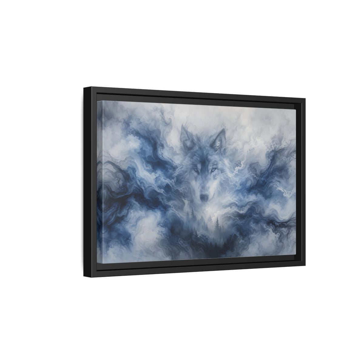 Side Mockup 6. Animals Wolf Blue Wolf shown as stretched canvas wall art