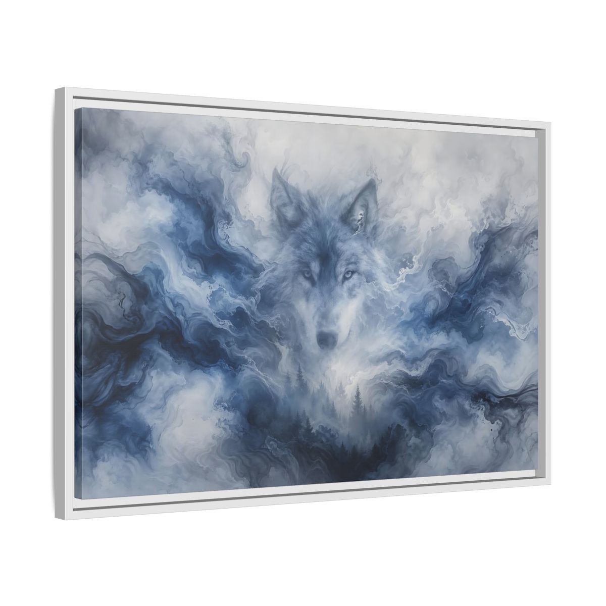Side Mockup 10. Animals Wolf Blue Wolf shown as stretched canvas wall art