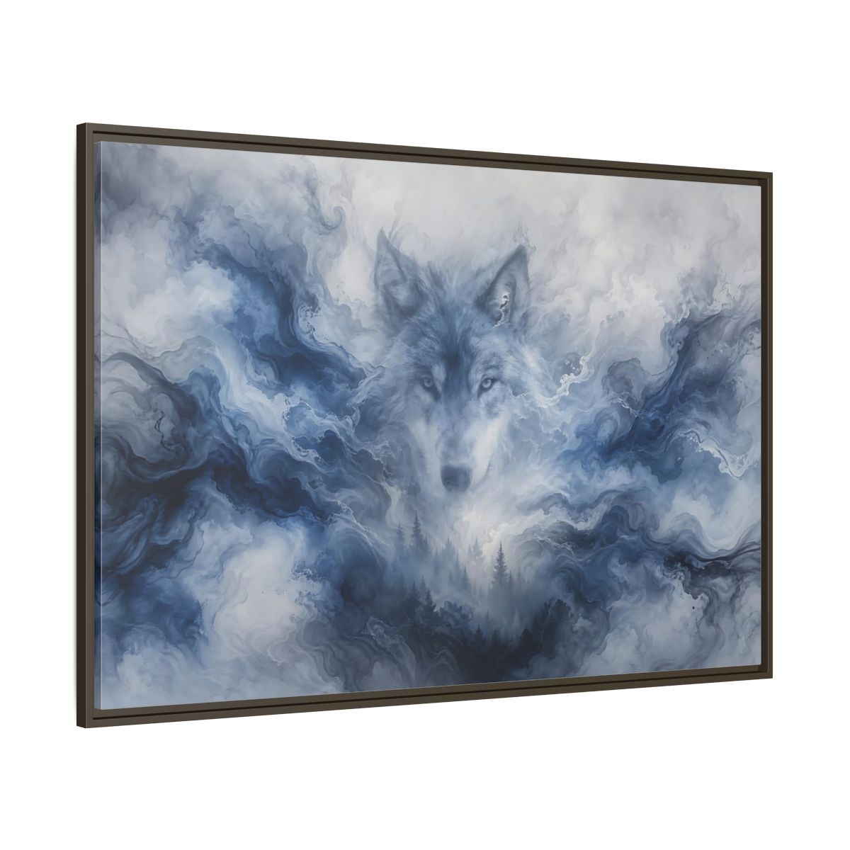 Side Mockup 8. Animals Wolf Blue Wolf shown as stretched canvas wall art