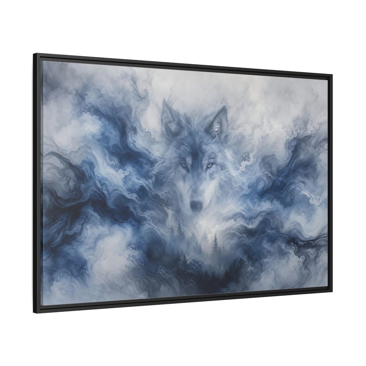 Side Mockup 12. Animals Wolf Blue Wolf shown as stretched canvas wall art