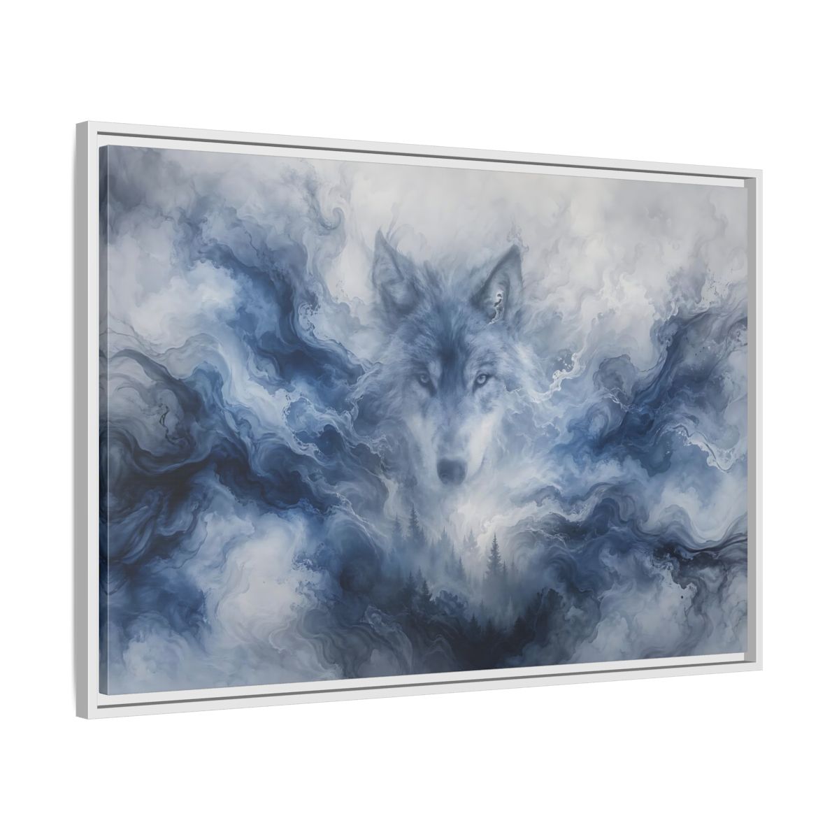 Side Mockup 9. Animals Wolf Blue Wolf shown as stretched canvas wall art