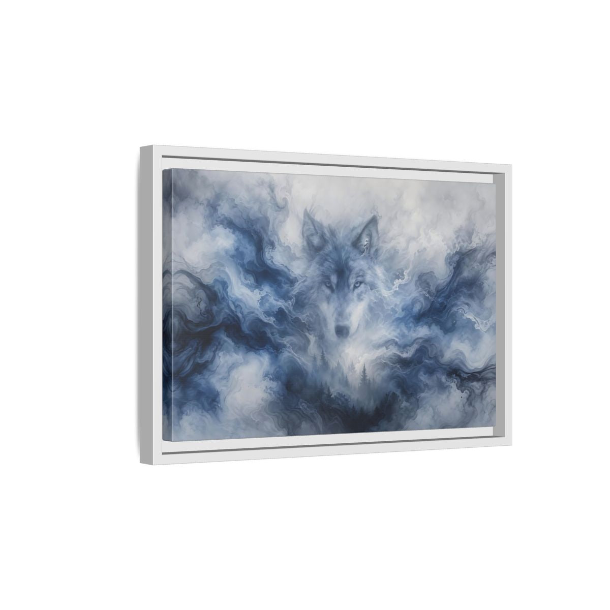 Side Mockup 4. Animals Wolf Blue Wolf shown as stretched canvas wall art
