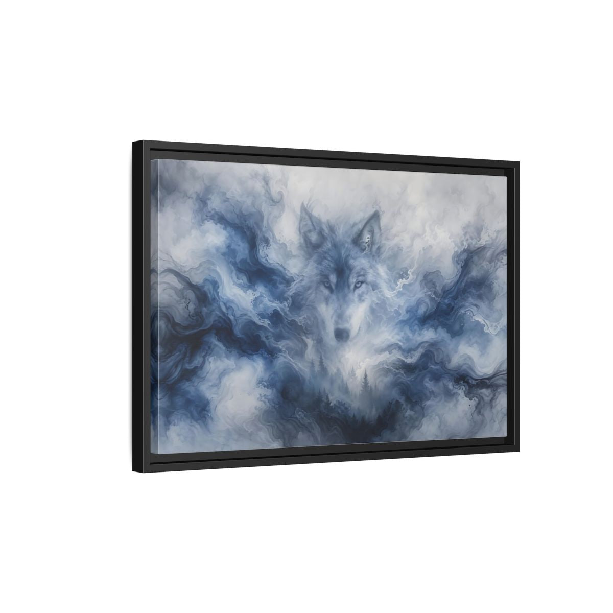 Side Mockup 3. Animals Wolf Blue Wolf shown as stretched canvas wall art