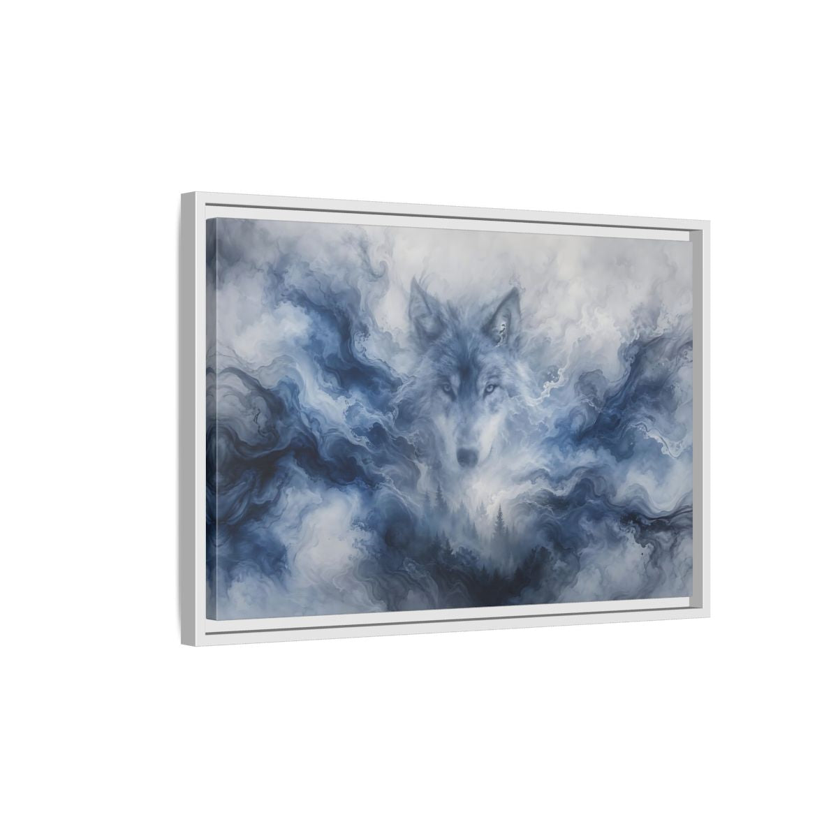 Side Mockup 1. Animals Wolf Blue Wolf shown as stretched canvas wall art