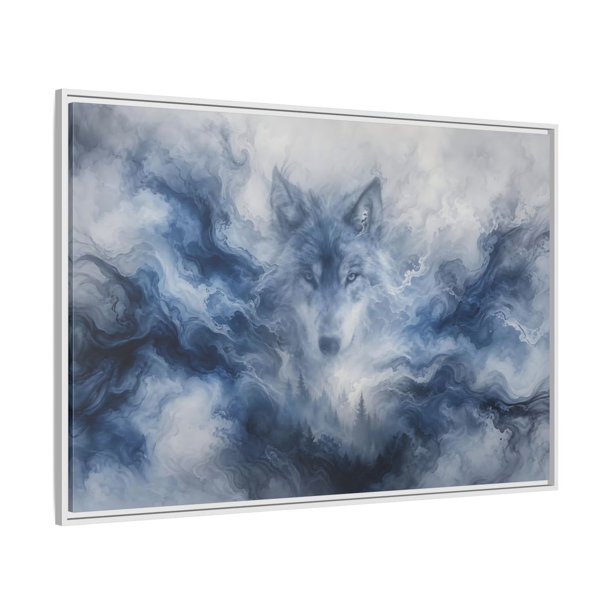 Side Mockup 7. Animals Wolf Blue Wolf shown as stretched canvas wall art
