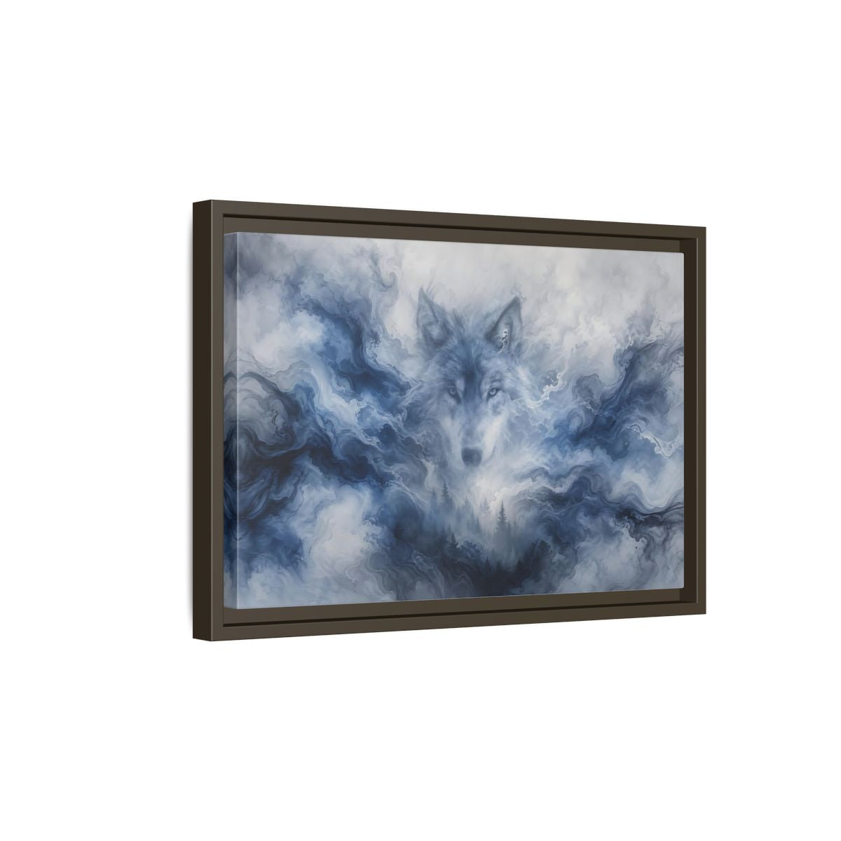 Side Mockup 5. Animals Wolf Blue Wolf shown as stretched canvas wall art