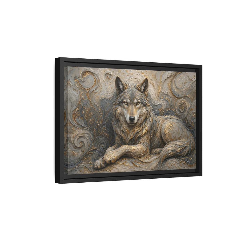 Side Mockup 6. Animals Wolf Gray Wolf Gold shown as stretched canvas wall art