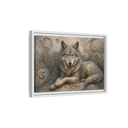 Side Mockup 4. Animals Wolf Gray Wolf Gold shown as stretched canvas wall art