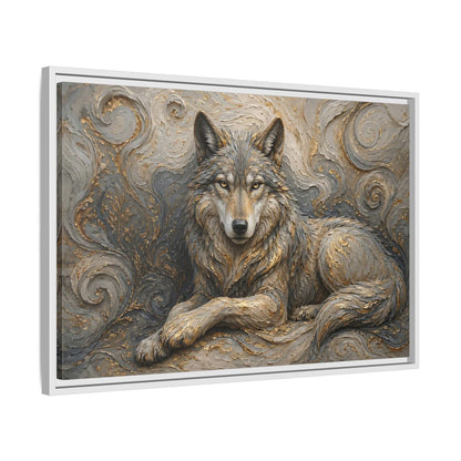 Side Mockup 10. Animals Wolf Gray Wolf Gold shown as stretched canvas wall art