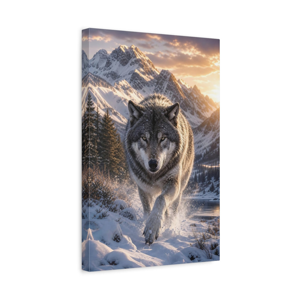Side Mockup 4. Animals Wolf Grey Wolf shown as stretched canvas wall art