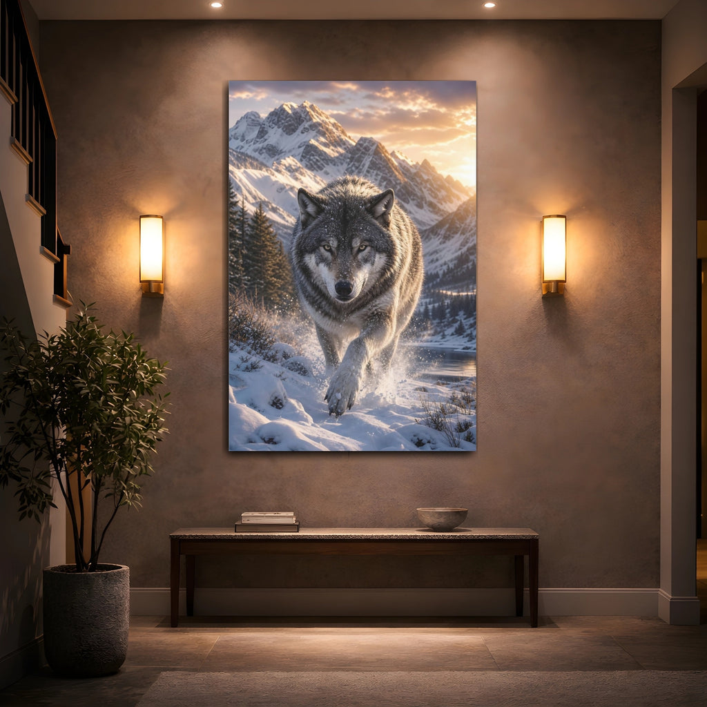 Mockup 2. Animals Wolf Grey Wolf shown as stretched canvas wall art