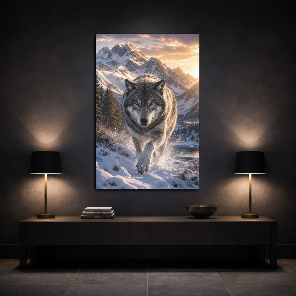 Mockup 3. Animals Wolf Grey Wolf shown as stretched canvas wall art