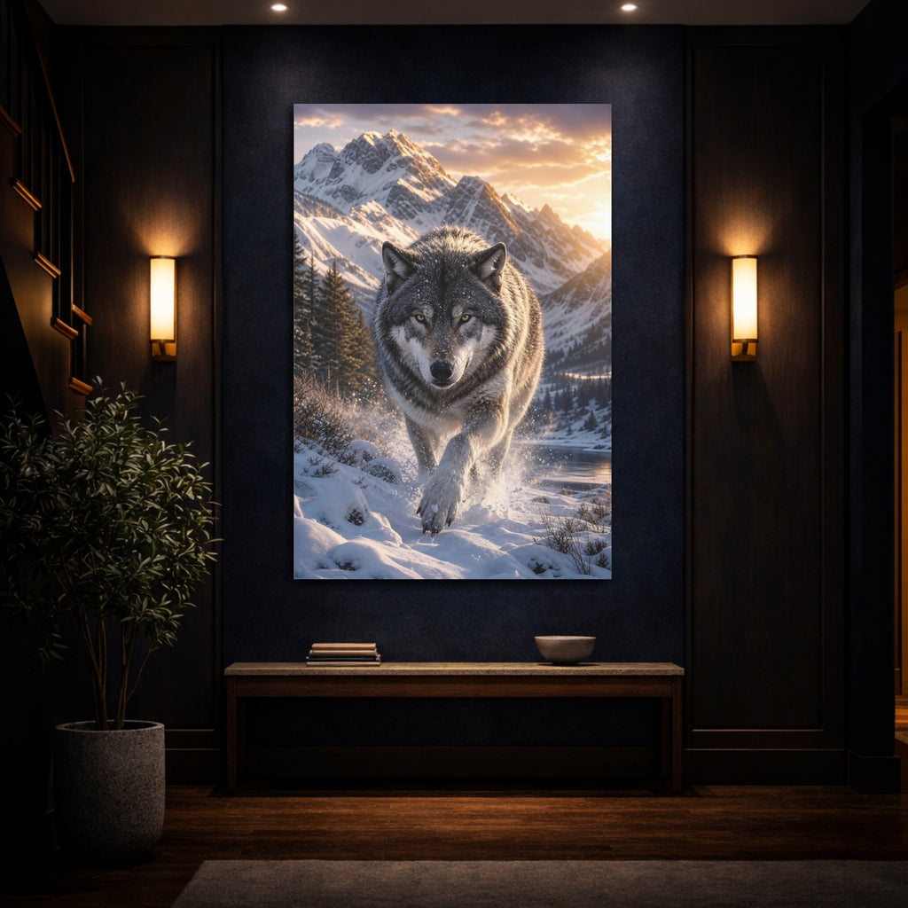 Mockup 4. Animals Wolf Grey Wolf shown as stretched canvas wall art