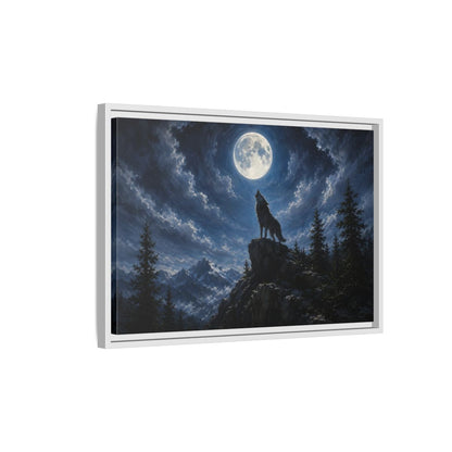 Side Mockup 1. Animals Wolf Howling Blue And Grey shown as stretched canvas wall art