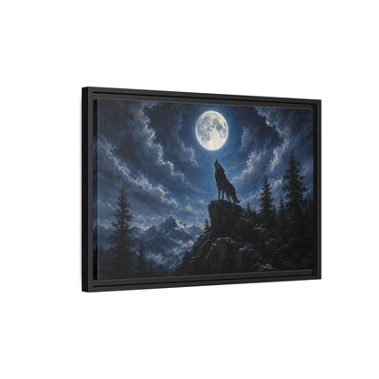 Side Mockup 3. Animals Wolf Howling Blue And Grey shown as stretched canvas wall art