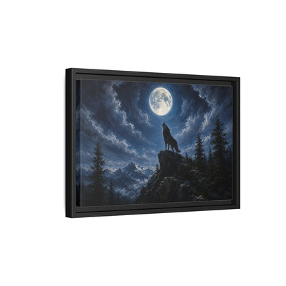 Side Mockup 6. Animals Wolf Howling Blue And Grey shown as stretched canvas wall art