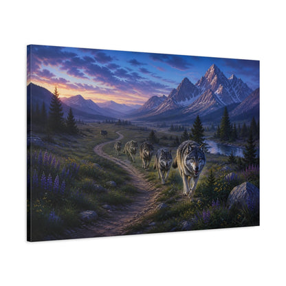Main Mockup. Animals Wolf Pack Mountain Wolf Pack shown as stretched canvas wall art