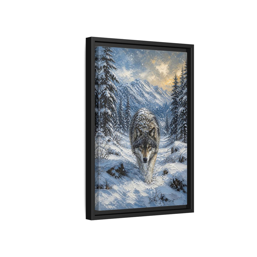 Side Mockup 6. Animals Wolf Winter Wolf shown as stretched canvas wall art