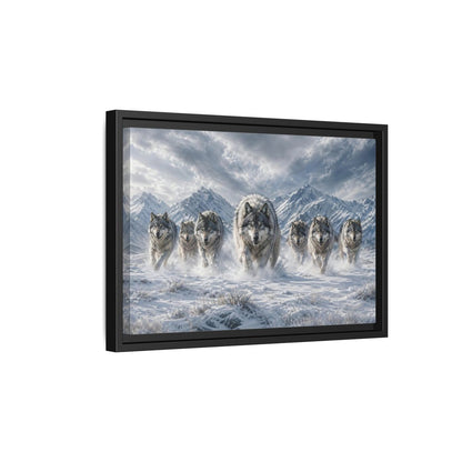 Side Mockup 6. Animals Wolves Grey Wolves shown as stretched canvas wall art
