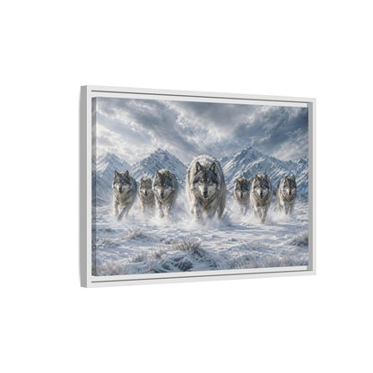 Side Mockup 1. Animals Wolves Grey Wolves shown as stretched canvas wall art