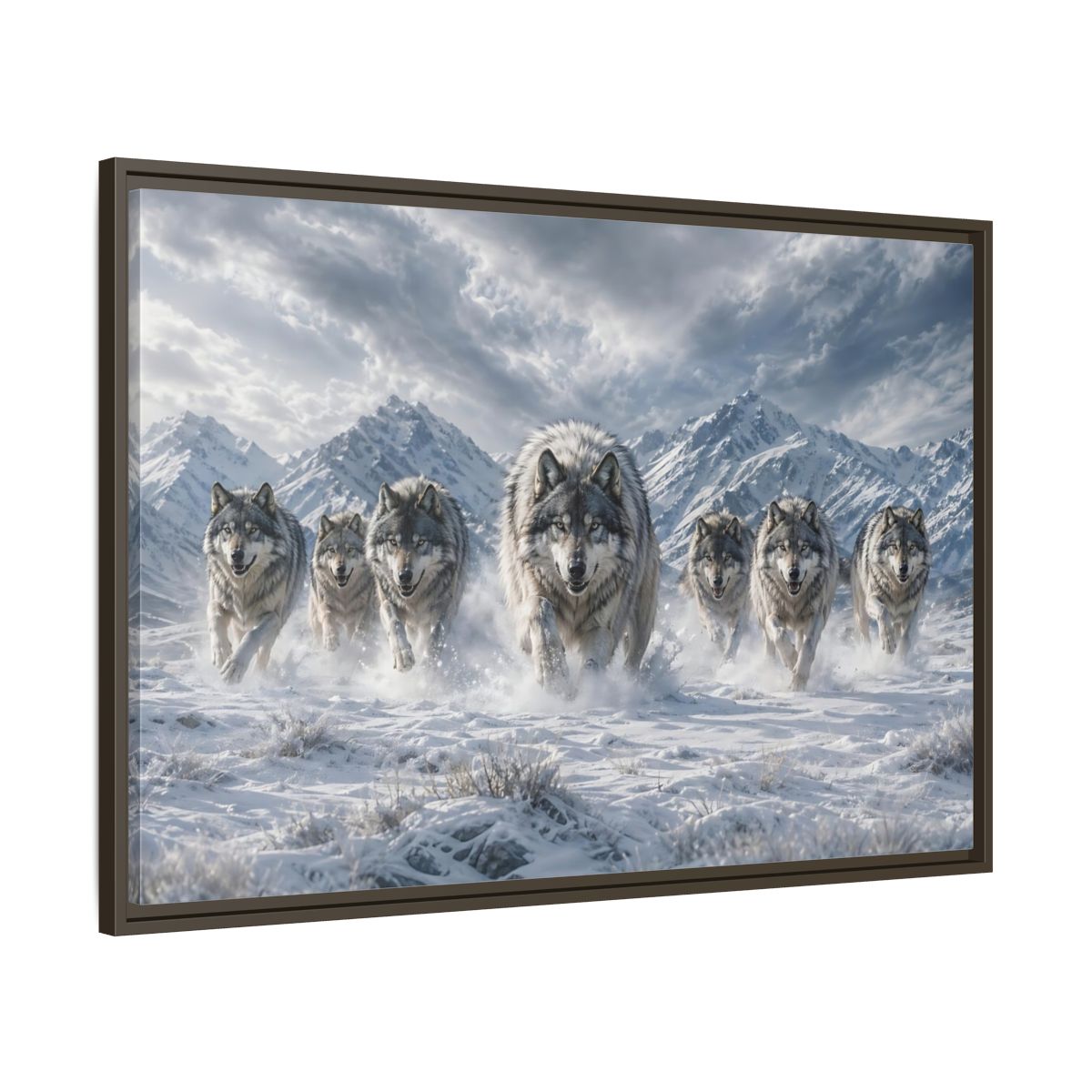 Main Mockup. Animals Wolves Grey Wolves shown as stretched canvas wall art